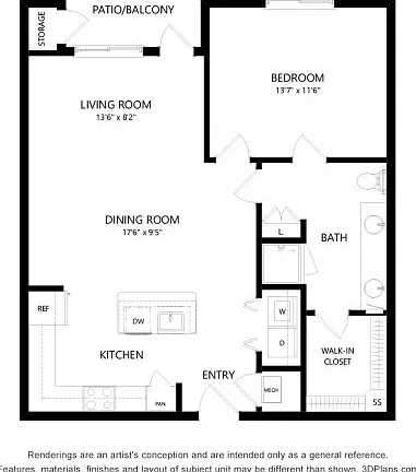 Floor plans are artist's rendering. All dimensions are approximate. Actual product and specifications may vary in dimension or detail. Not all features are available in every apartment. Prices and availability are subject to change. Floor plans are artist