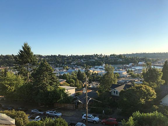 View looking southwest including the ship canal waterway, Queen Anne, and Magnolia.