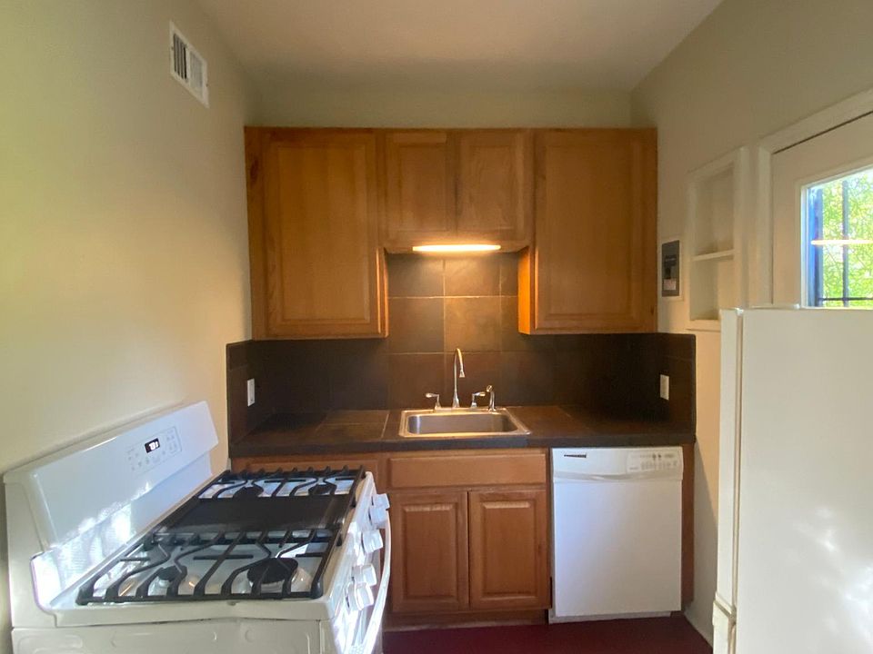 kitchen with backyard door