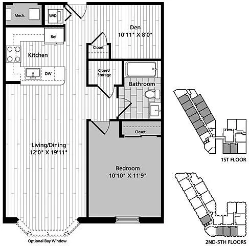 Floor plan A3D 1 Bedroom Den 1Bath