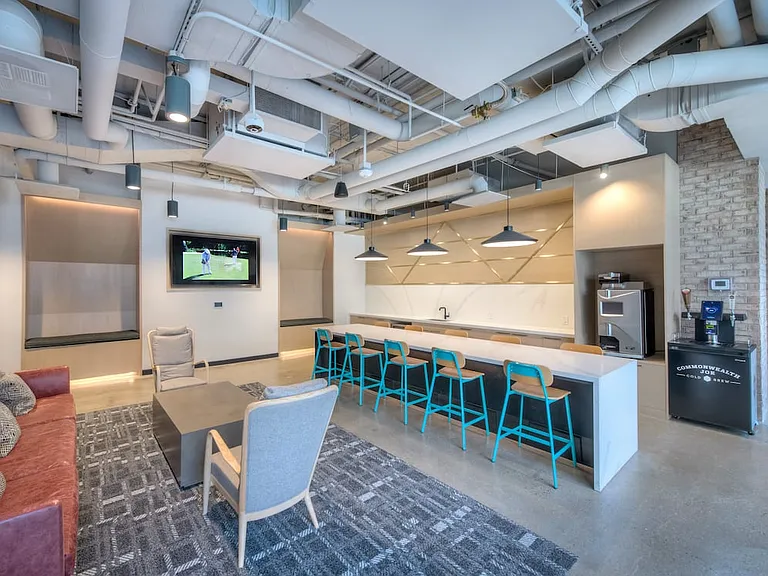 Chill lounge with seating, entertaining kitchen and flat screen television