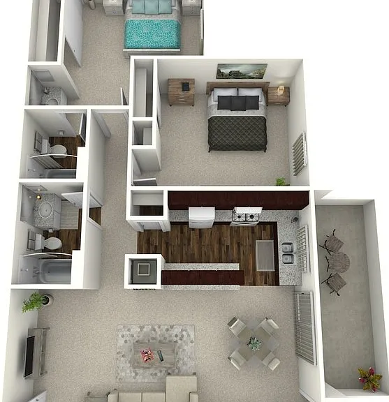 Woodcrest- 2 Bed 2 Bath Floorplan Diagram