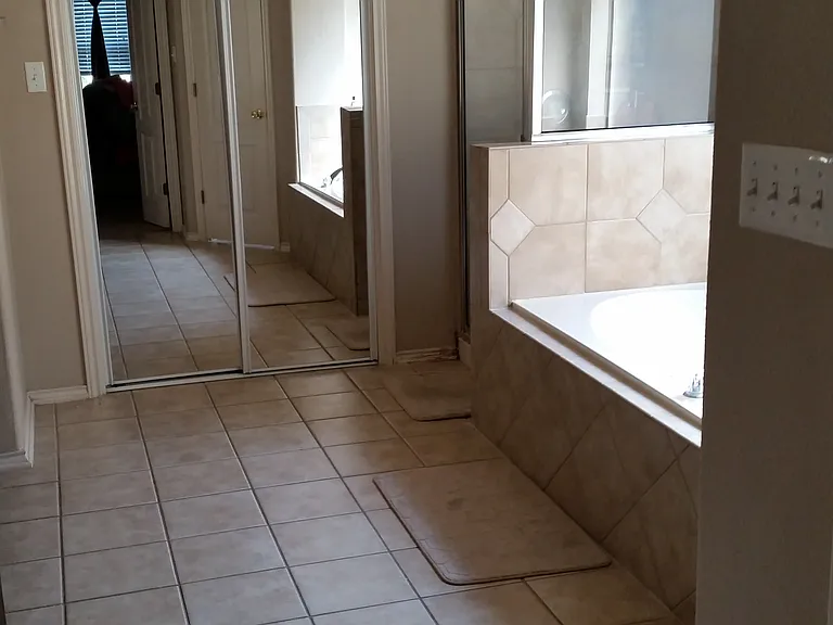 Master bathroom (stand alone shower, separate tub, separate commode room; mirror doors are large walking closet)