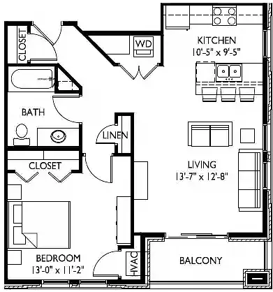 Floor plan One Bedroom A-1