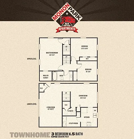 Floor plan Monon Park - 3 Bedroom Townhome