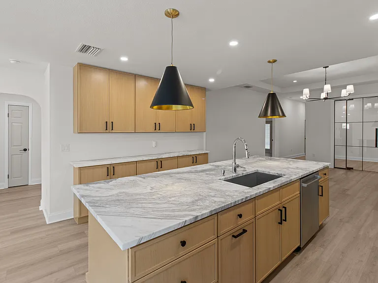 View of kitchen from dining area