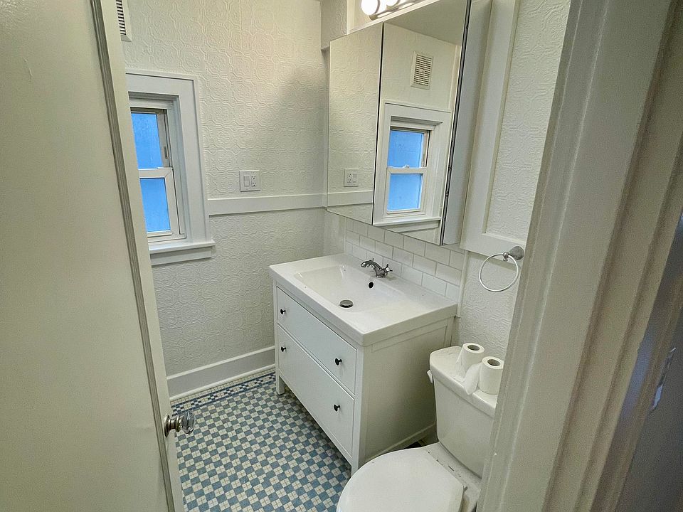 View of the bathroom from the hall entry.