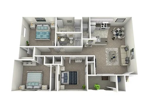 Floor plan 3 Bed, 2 Bath A