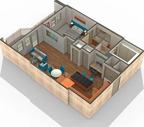 1 BR x 1 BA - F Floorplan 1 BR x 1 BA - F Floorplan
