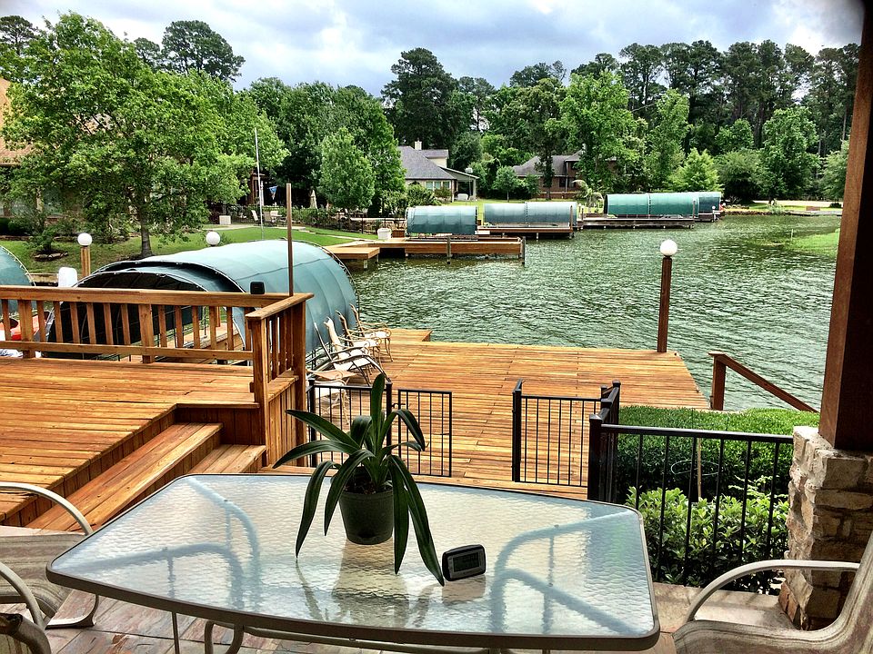 On a cove of Lake Conroe.