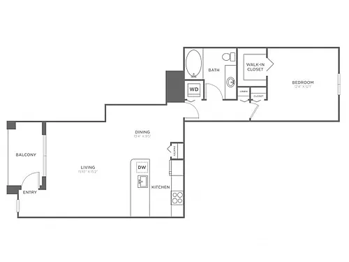 Floor plan Boca One Bedroom One Bath (857 SF)