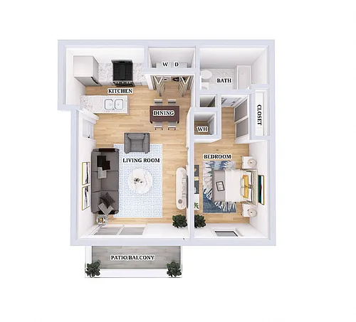Floor plan 1 Bed, 1 Bath - 599 Sq. Ft. (Affordable*)