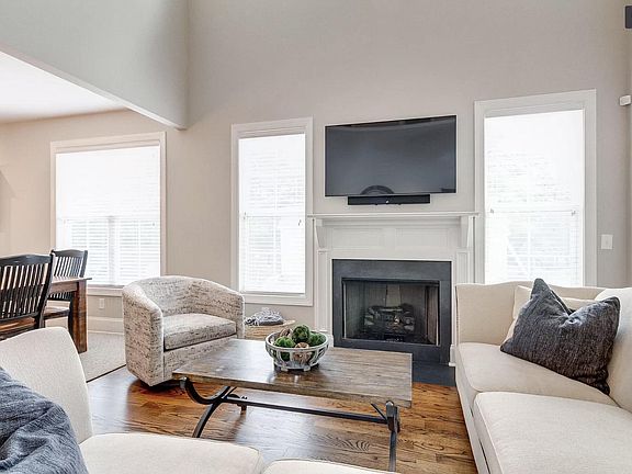 Open concept living room with fireplace