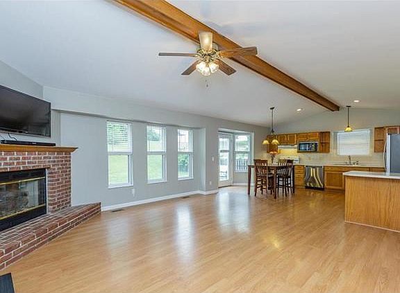 Great Room, Dining and Kitchen with Vaulted ceiling