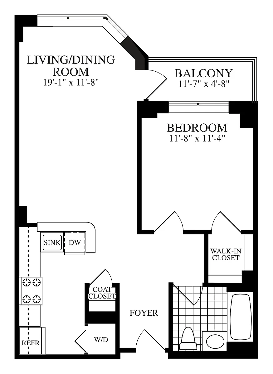 Floor plan 1 Bed 1 Bath A02