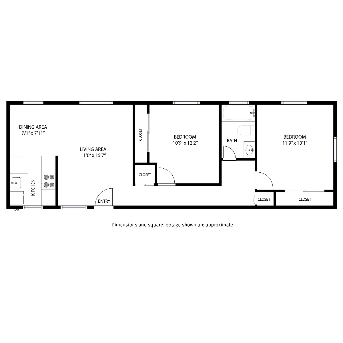 Floor plan 2 Bedroom / 1 Bath