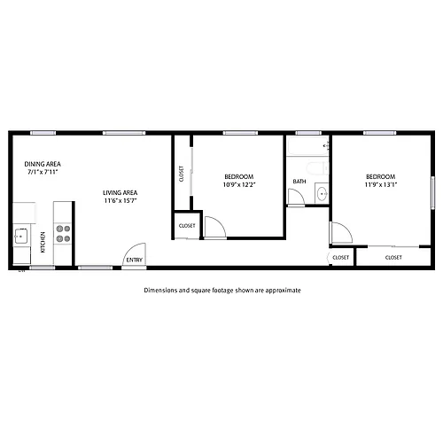 Floor plan 2 Bedroom / 1 Bath