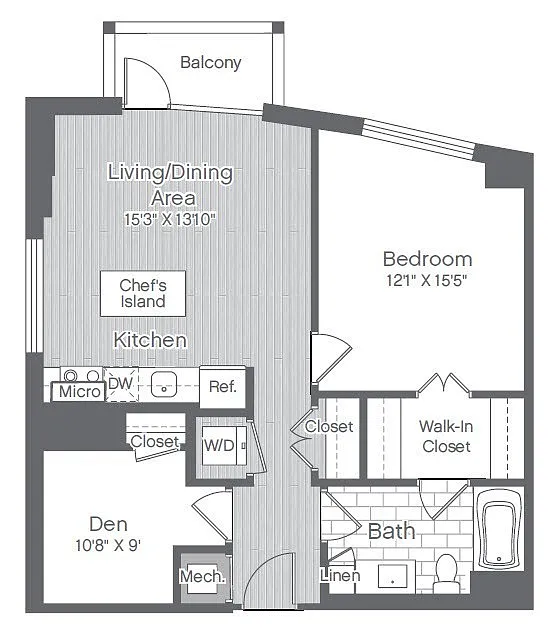 Floor plan 1 Bed/1 Bath Den-B5