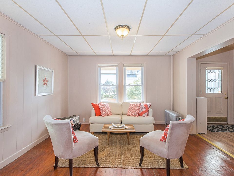 Living Room with stained wood floors