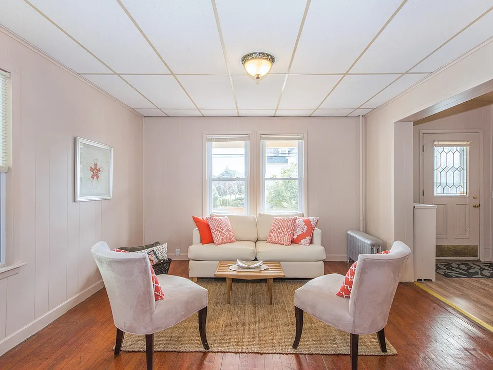 Living Room with stained wood floors