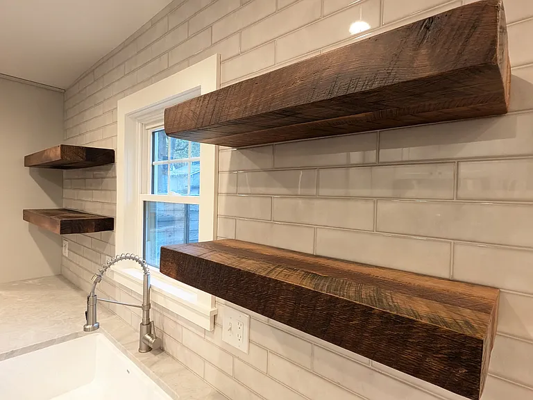 custom built floating shelves