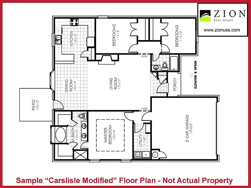 The Carlisle Modified Floor Plan by Home Creations and marketed by ZION Real Estate 800-ZION-USA and
