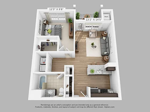 Floor plan 1-Bedroom 1-Bathroom | 747 sqft