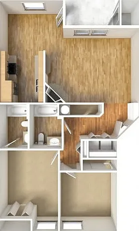Larch - 2/2 - First, Second, Third Floors - 1,018 SF Larch - 2/2 - First, Second, Third Floors - 1,018 SF