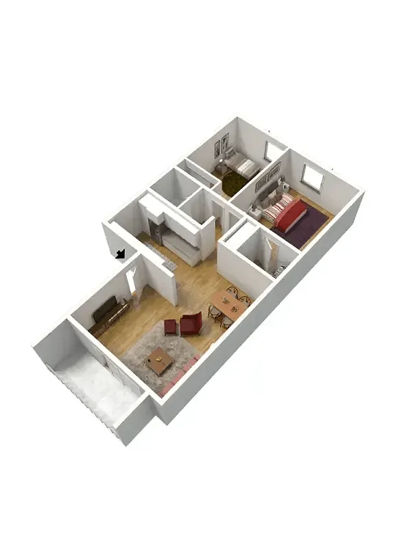Floor plan 2BD, 1BTH