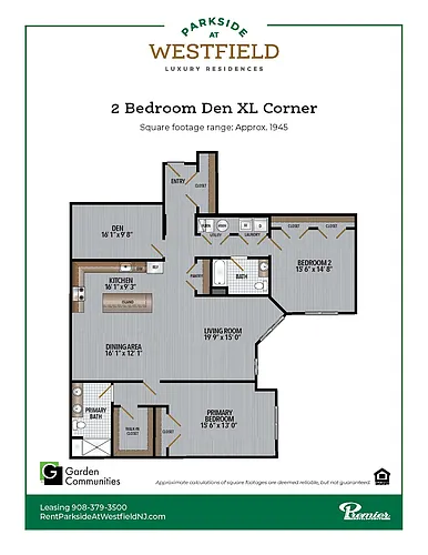 Floor plan $2.93/sq.ft. - Two Bedroom Den XL Corner