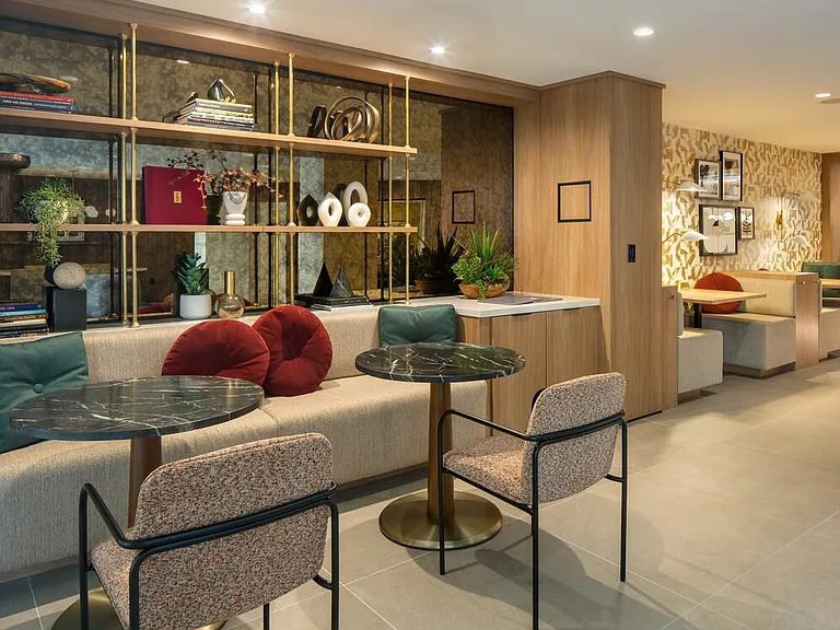 Leasing lobby with multiple seating areas