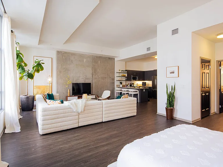 Studio living space at 1600 Vine in Hollywood, CA.