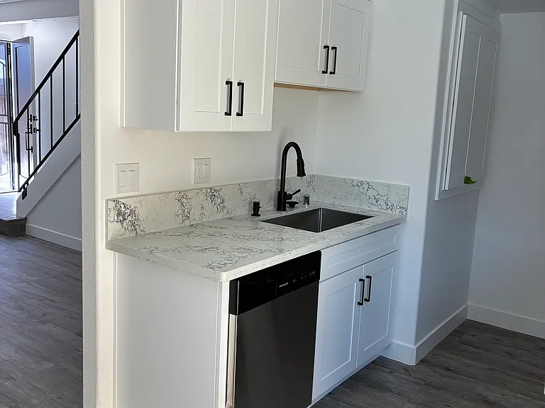 Kitchen dishwasher and farm style sink