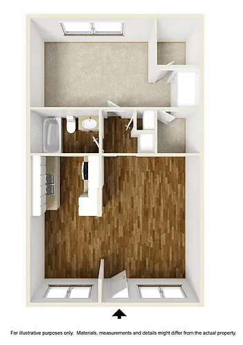 Floor plan 1 Bedroom, 1 Bathroom Plan B