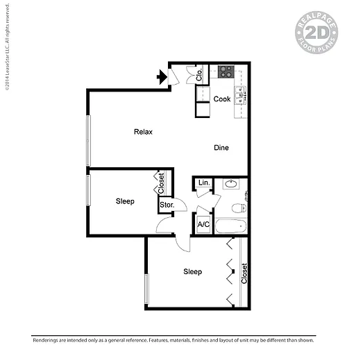 Floor plan Medium 2 Bd 1 Bth City Slicker