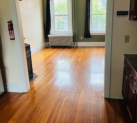 Looking into the living room from the kitchen area