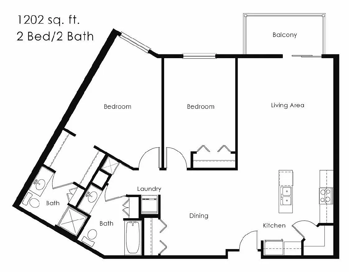 Floor plan 2 Bed 2 Bath | 1202 sqft