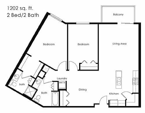 Floor plan 2 Bed 2 Bath | 1202 sqft