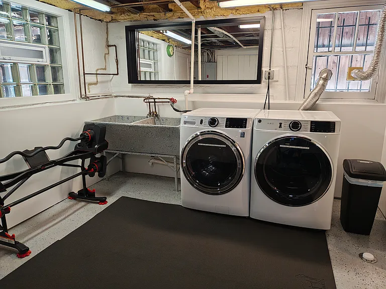 The washer/dryer are nice! The dryer has a steam refresh function, which means you can steam your clothes for a few minutes instead of ironing.