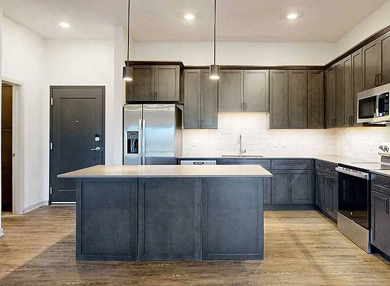 Step into our one-bedroom, first-floor Elk apartment, beautifully designed with rich, dark cabinetry and thoughtful finishes that elevate your living experience.