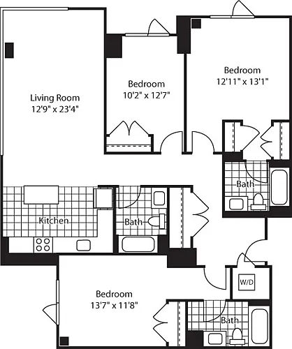 Floor plan 3 Bed (North)- 1500 Unit 324-624