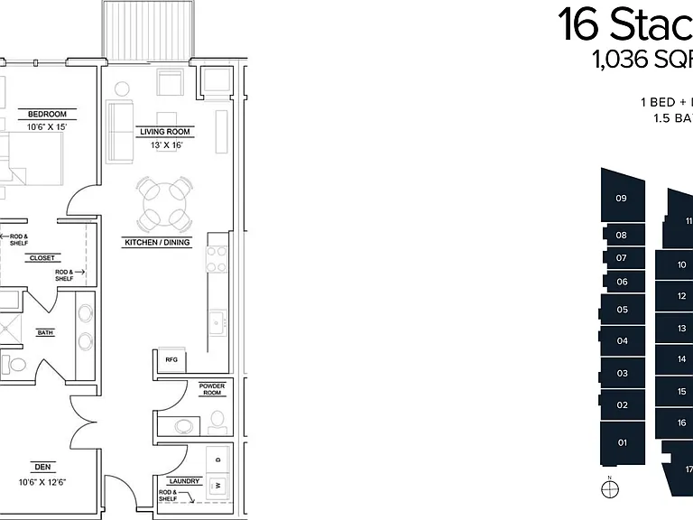 1Bed + Den - 1036 Sq Ft - 16 Stack 1Bed + Den - 1036 Sq Ft - 16 Stack