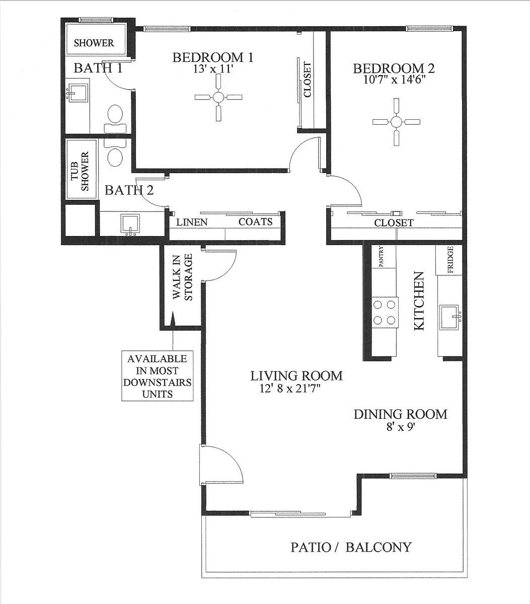 Floor plan 2 Bed 2 Bath Upstairs Live Oak Apt