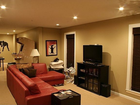 TV viewing area in basement.