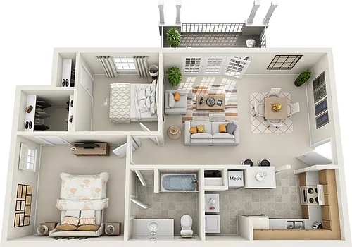 Floor plan Two Bedroom One Bath