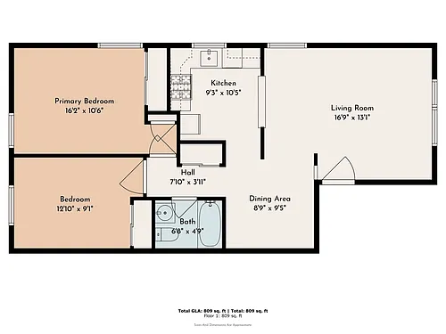 Floor plan 2 Bed 1 Bath