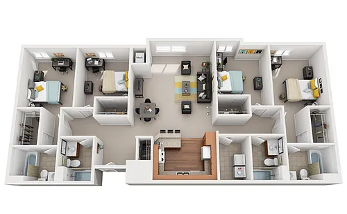 Floor plan 4 Bed 4 Bath - Student Housing (Per Bed)