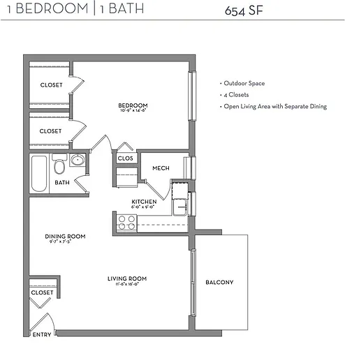 Floor plan 1 Bed 1 Bath