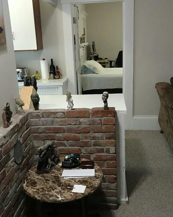 view from front door, kitchen to the left; living area to the right