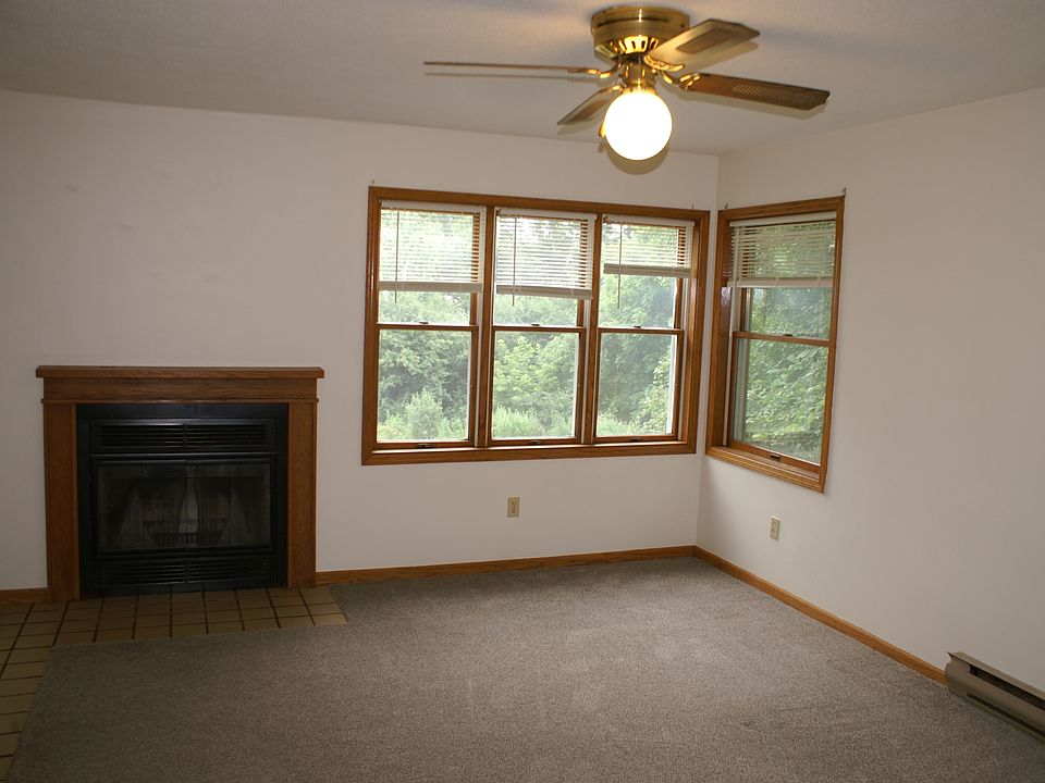 Living room with wood fireplace